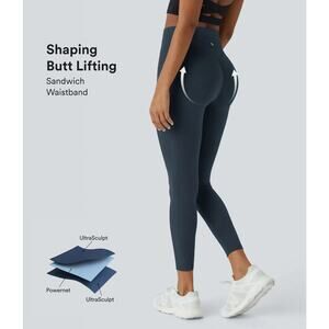 Halara UltraSculpt SoCinched Butt Lifting Tummy Control 7/8 Legging Carbon S